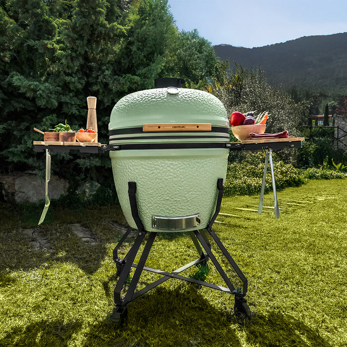 Grătar ceramic Cecotec DragonFire 6000, 81,4 × 135 × 122 cm, rezistent la 1000 °C, verde