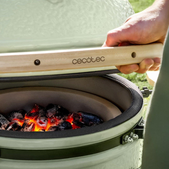 Grătar ceramic Cecotec DragonFire 6000, 81,4 × 135 × 122 cm, rezistent la 1000 °C, verde