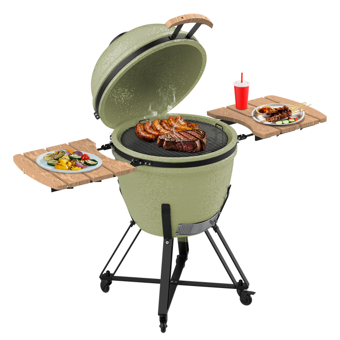 Grătar ceramic Cecotec DragonFire 6000, 81,4 × 135 × 122 cm, rezistent la 1000 °C, verde