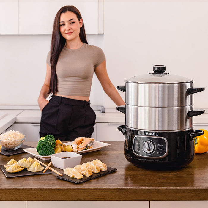 Aparat de gătit cu abur Cecotec Vapovita SteelPot, 10 l, 1300 W, 3 recipiente din oțel inoxidabil