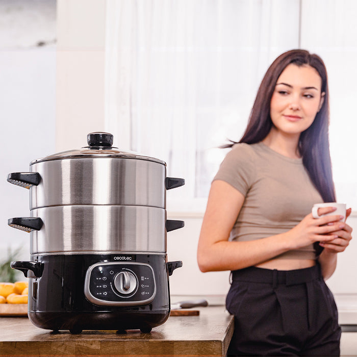 Aparat de gătit cu abur Cecotec Vapovita SteelPot, 10 l, 1300 W, 3 recipiente din oțel inoxidabil