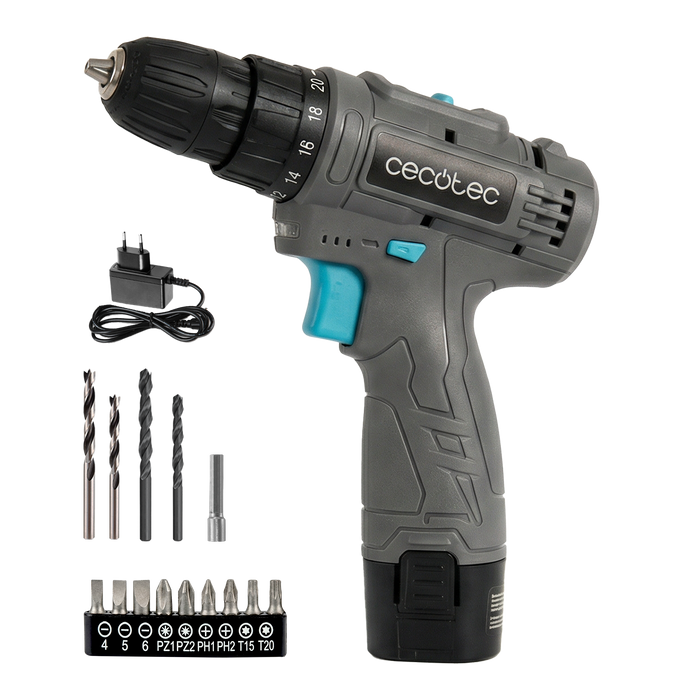 Mașină de găurit și înșurubat Cecotec PowerForce 1000, 12 V, baterie 2000 mAh, cuplu 28 Nm