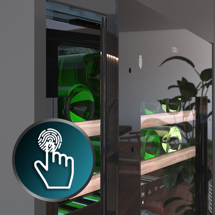 Răcitor de vinuri încorporabil Cecotec GrandSommelier Duo 36000 Touch Black Compressor, 36 sticle, două zone de temperatură, clasa G, negru