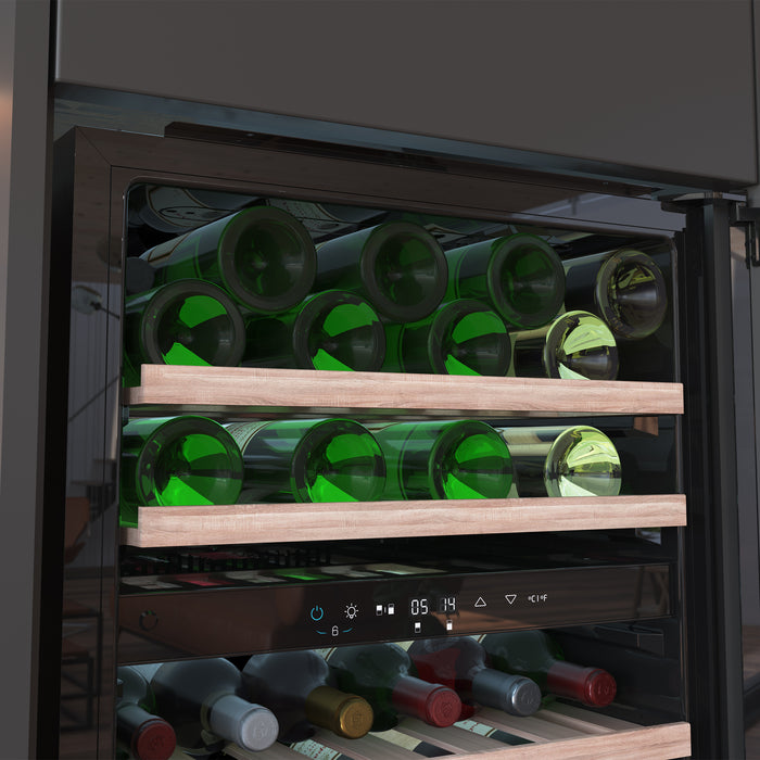 Răcitor de vinuri încorporabil Cecotec GrandSommelier Duo 36000 Touch Black Compressor, 36 sticle, două zone de temperatură, clasa G, negru