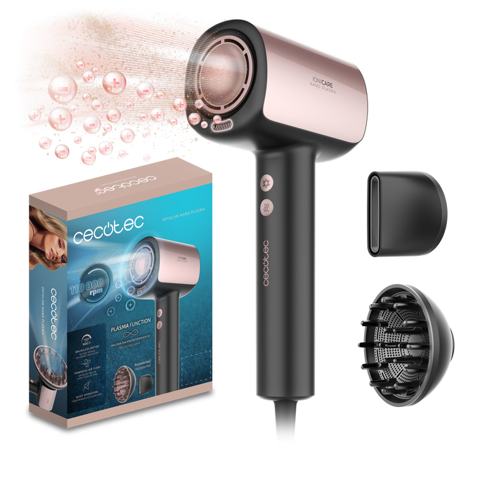 Uscător de păr Cecotec DryGlam Nano Plasma, 1600 W, 3 viteze, 3 trepte de temperatură