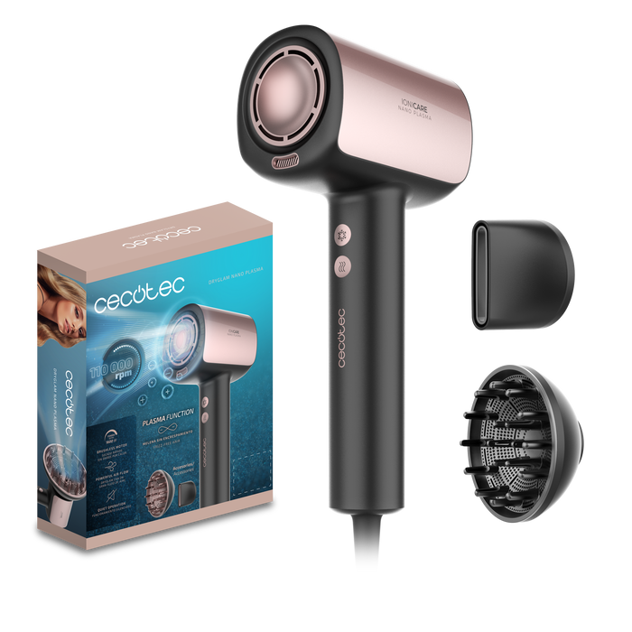 Uscător de păr Cecotec DryGlam Nano Plasma, 1600 W, 3 viteze, 3 trepte de temperatură