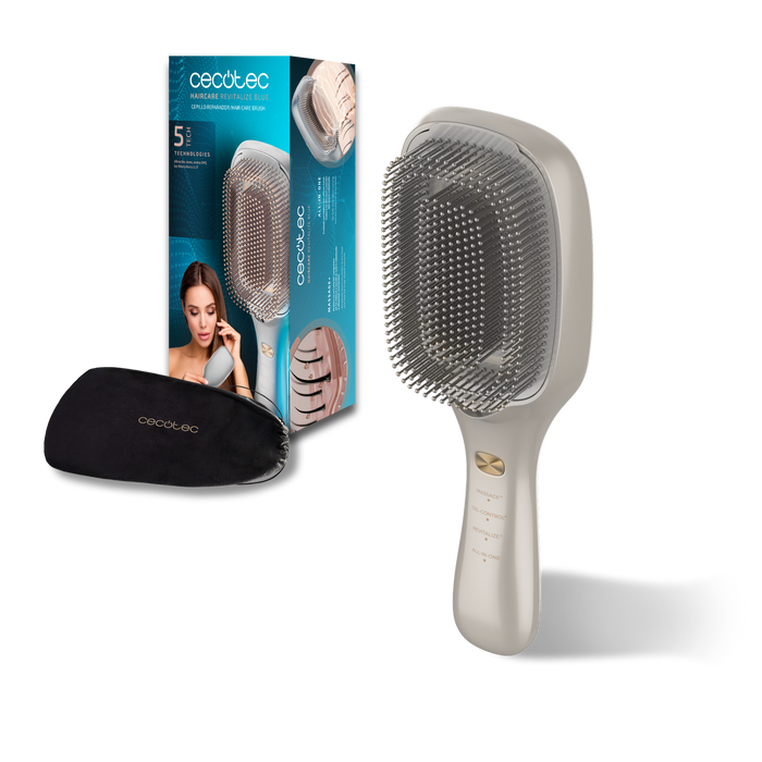 Perie pentru îngrijirea părului Cecotec HairCare Revitalize Champagne, 5 tehnologii, 8 × 5 × 23,5 cm, champagne