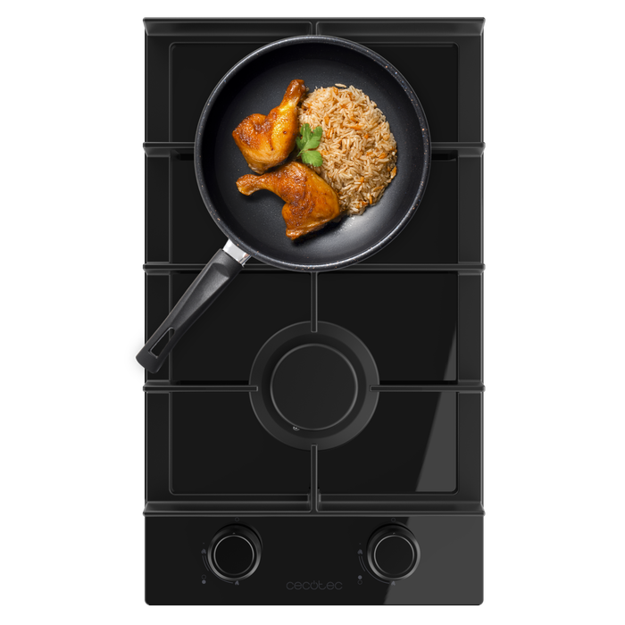 Plită pe gaz Cecotec Bolero Squad G 2400F Glass Black, 2 arzătoare, 5,2 kW, sticlă neagră