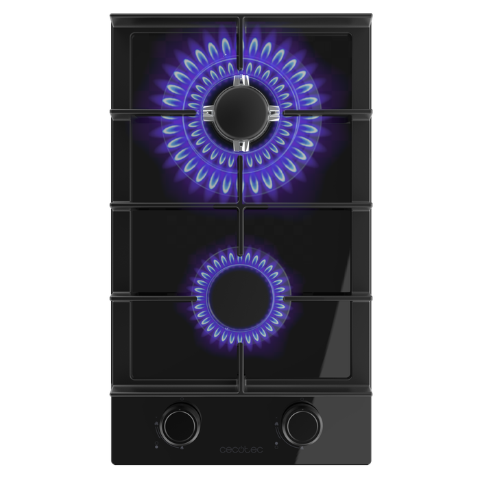 Plită pe gaz Cecotec Bolero Squad G 2400F Glass Black, 2 arzătoare, 5,2 kW, sticlă neagră