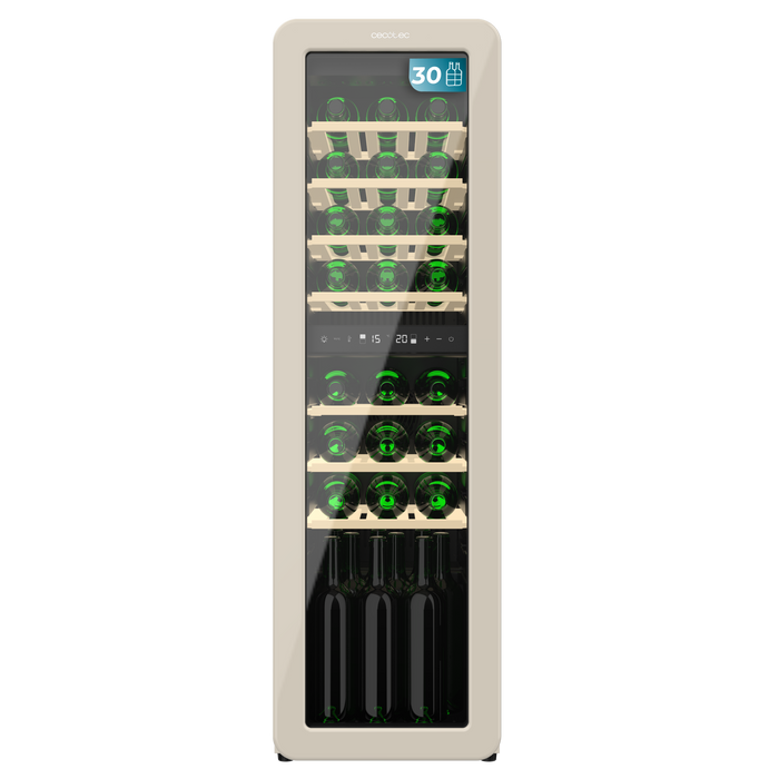 Vinotecă Cecotec Bolero GrandSommelier Origin Duo 30 Hit Beige, 30 de sticle, două zone, clasa G