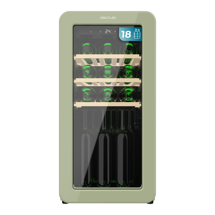 Vinotecă Cecotec Bolero GrandSommelier Origin 18 Hit Green, 18 sticle, 36,5 × 48 × 74,3 cm, clasa F, verde