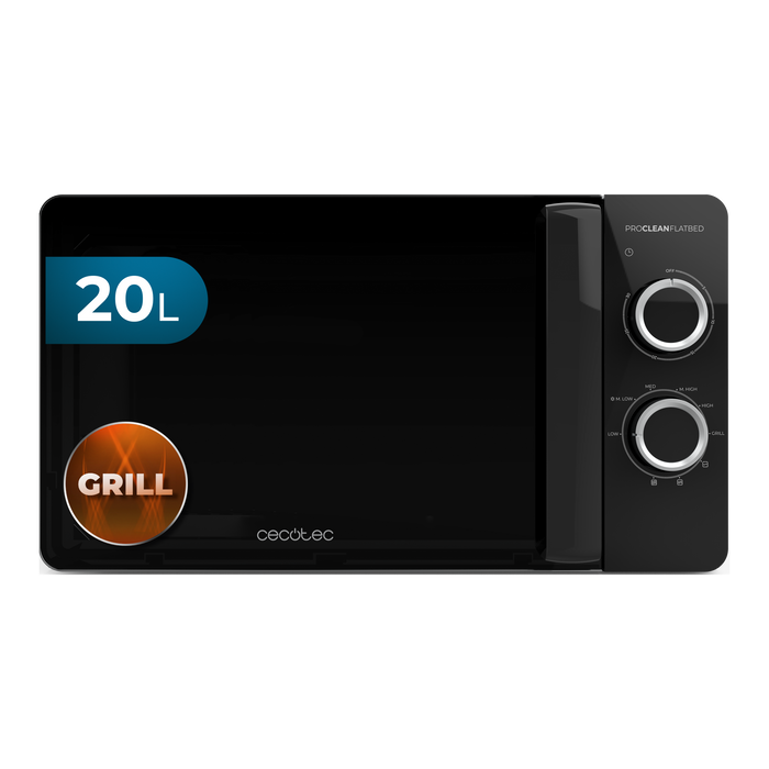 Cuptor cu microunde cu cavitate plată și grill Cecotec Proclean 3130 Flatbed, 20 l, 700 W, 6 trepte, negru