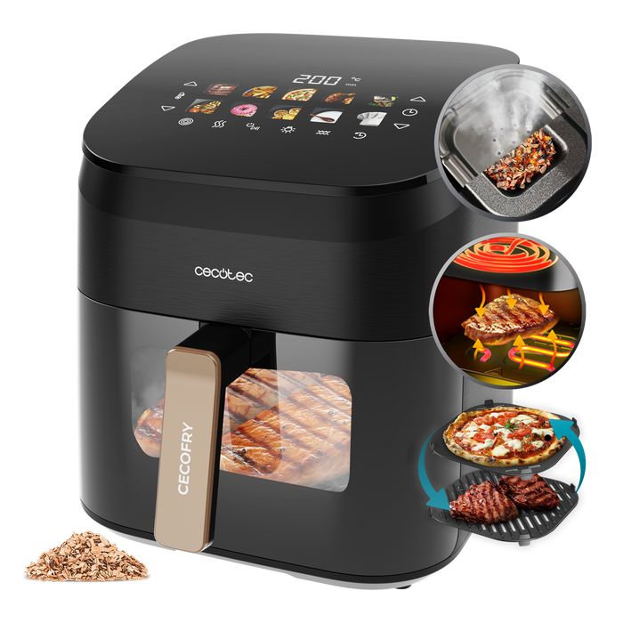 Friteuză cu aer cald cu grill și funcție de afumare Cecotec Cecofry&Grill Smokin' 6500, 6,5 l, 2200 W, 10 meniuri