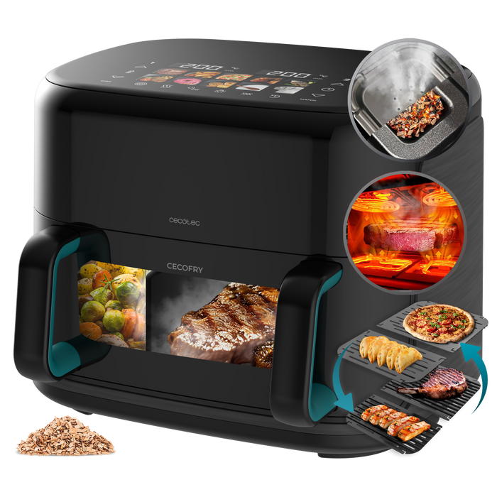 Friteuză cu aer cald Cecotec Cecofry&Grill Smokin'Prime 11000, 11 l, 2800 W, neagră