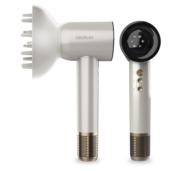 Uscător de păr Cecotec DryGlam Waves Champagne, 1600 W, 110.000 rpm, 4 accesorii