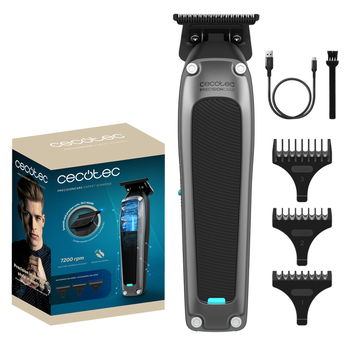 Mașină de tuns părul și barba Cecotec PrecisionCare Expert Diamond, 7200 rpm, autonomie 2,5 h, baterie 2000 mAh