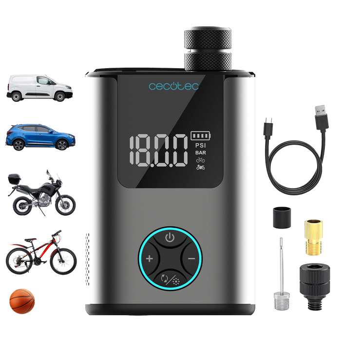 Pompă electrică pentru anvelope Cecotec Mini Air max, 150 psi, baterie 2 × 600 mAh, ecran LCD