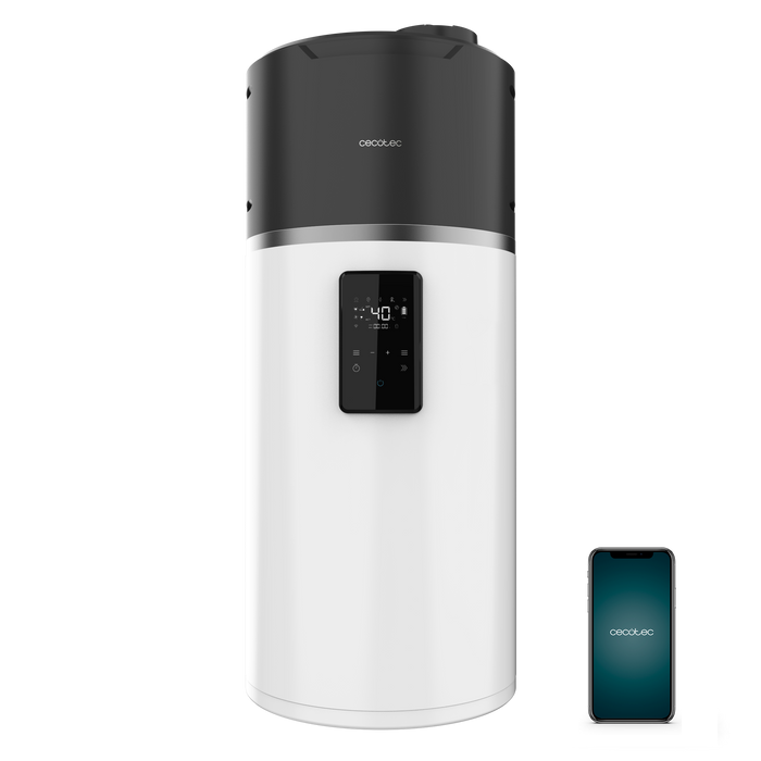 Boiler cu pompă de căldură aer-apă Cecotec AeroThermal 80 Water Connected, 80 l, clasa A+, 49,5 × 50 × 118 cm