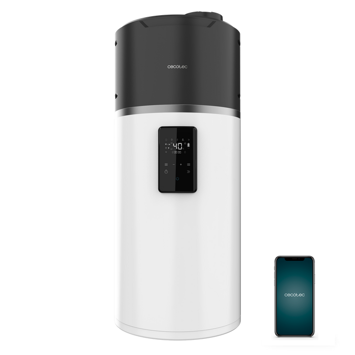 Boiler cu pompă de căldură aer-apă Cecotec AeroThermal 100 Water Connected, 100 l, clasa A+, 49,5 × 49,5 × 133 cm