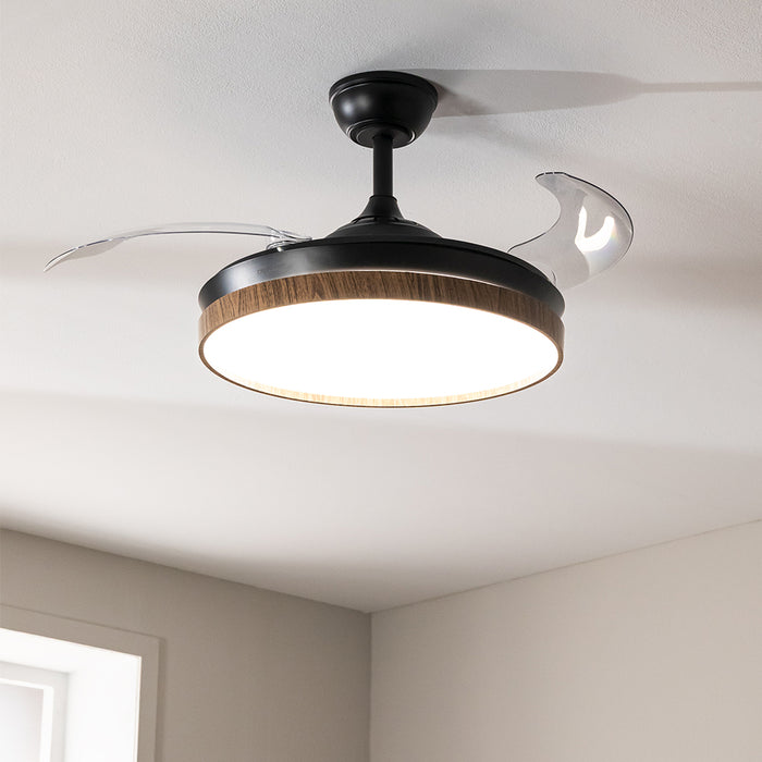 Ventilator de tavan cu lumină Cecotec EnergySilence Aero 4320 Invisible Wood&Black, 35 W, 6 trepte, 3 niveluri de iluminare, negru și lemn
