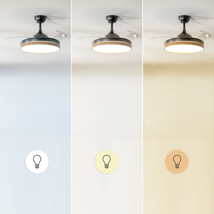 Ventilator de tavan cu lumină Cecotec EnergySilence Aero 4320 Invisible Wood&Black, 35 W, 6 trepte, 3 niveluri de iluminare, negru și lemn