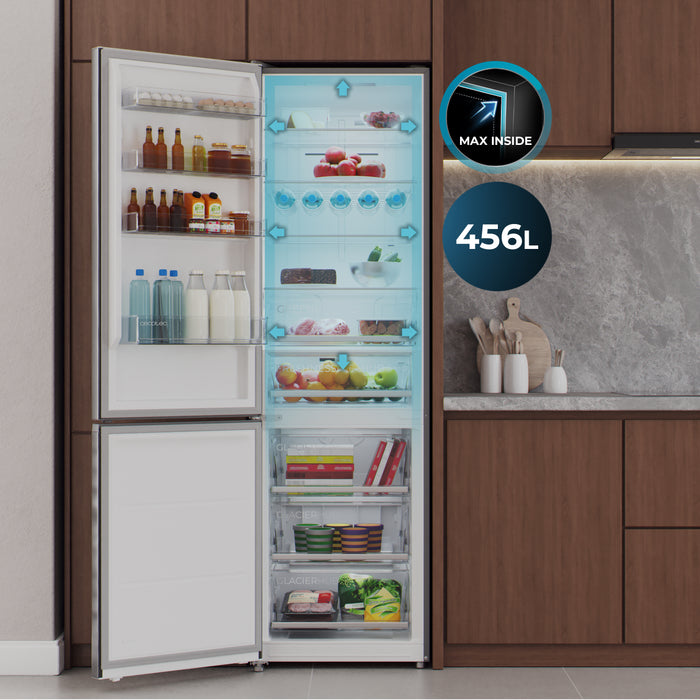 Frigider combină Cecotec Bolero CoolMarket Combi 456 Dark C, 456 l, clasa C, 201 × 59,5 × 68 cm, inox închis