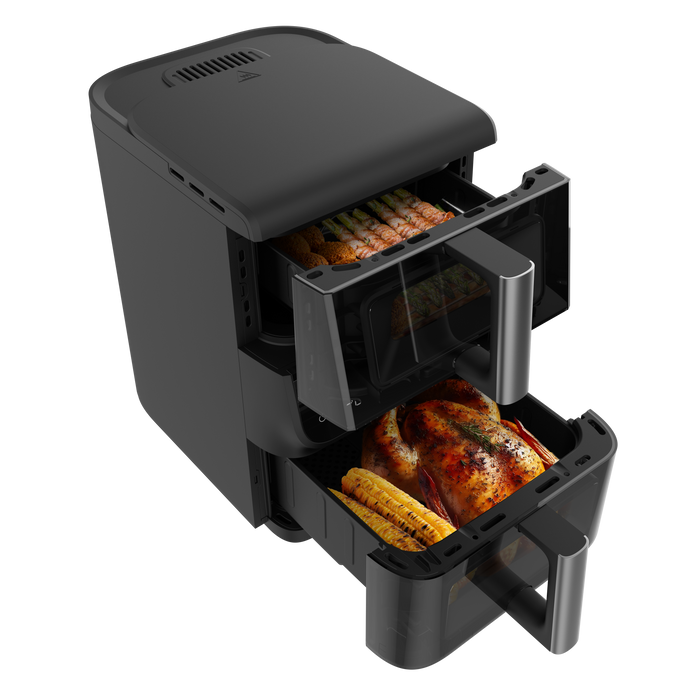 Friteuză cu aer cald Cecotec Cecofry DuoLevel 10000 DuoSize Window, 10 l, 2000 W, 10 programe, neagră