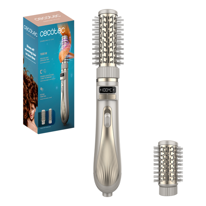 Perie cu aer cald Cecotec CeramicCare 2in1 Gyro, 1000 W, 3 moduri, capete de 38 și 50 mm
