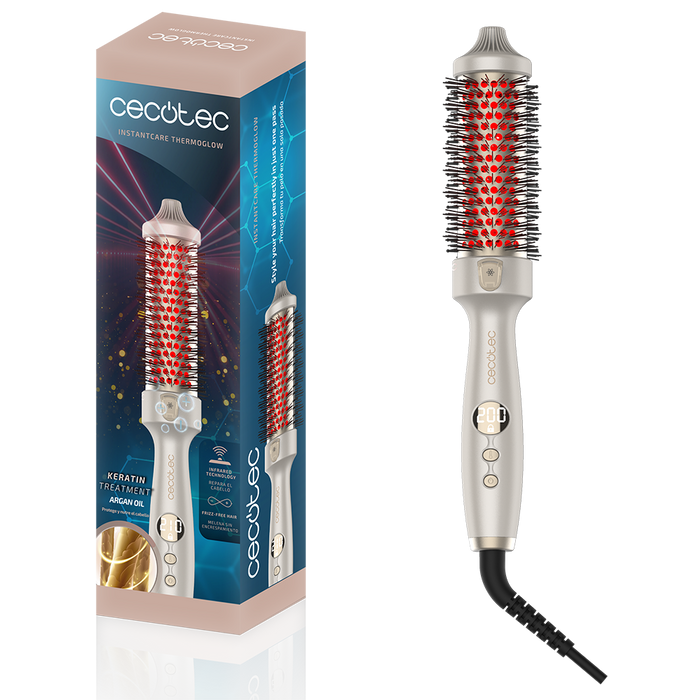 Perie de îndreptat părul Cecotec InstantCare ThermoGlow, 5 trepte, 140–210 °C, diametru 38 mm