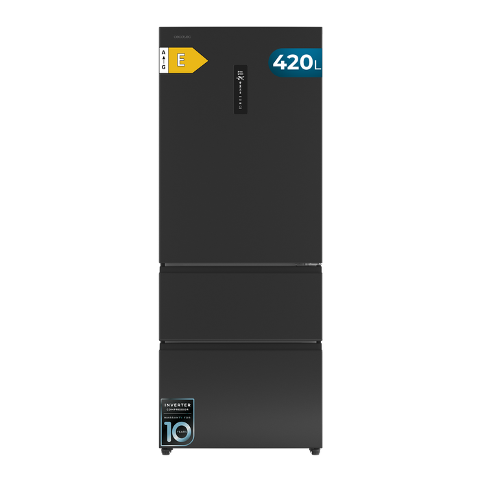 Frigider French Door Cecotec Bolero CoolMarket FD 420 Dark E, 420 l, Total No Frost, clasa E, inox închis