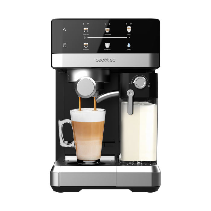 Espressor semi-automat Cecotec Power Espresso 20 Touch & Cream, 1350 W, 20 bari, rezervor 1,8 l, negru