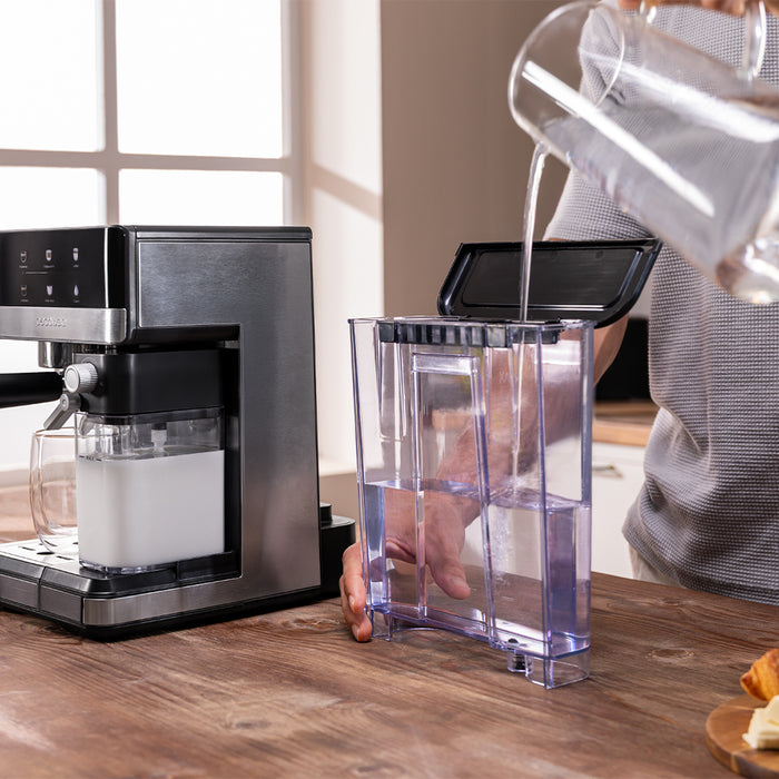 Espressor semi-automat Cecotec Power Espresso 20 Touch & Cream, 1350 W, 20 bari, rezervor 1,8 l, negru