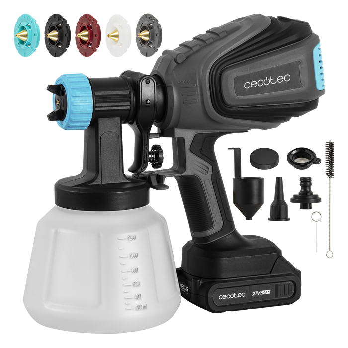Pistol de vopsit Cecotec TotalPaint 4000 Liberty Paint, 21 V, rezervor 1,2 l, debit 800 ml/min
