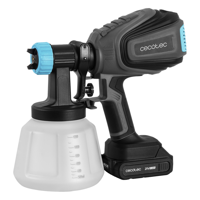 Pistol de vopsit Cecotec TotalPaint 4000 Liberty Paint, 21 V, rezervor 1,2 l, debit 800 ml/min