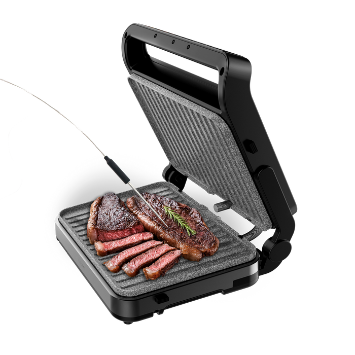 Grătar electric Cecotec Rock'nGrill 2000 PerfectCook, 2000 W, sondă de temperatură, suprafață de gătit 30 × 23 cm