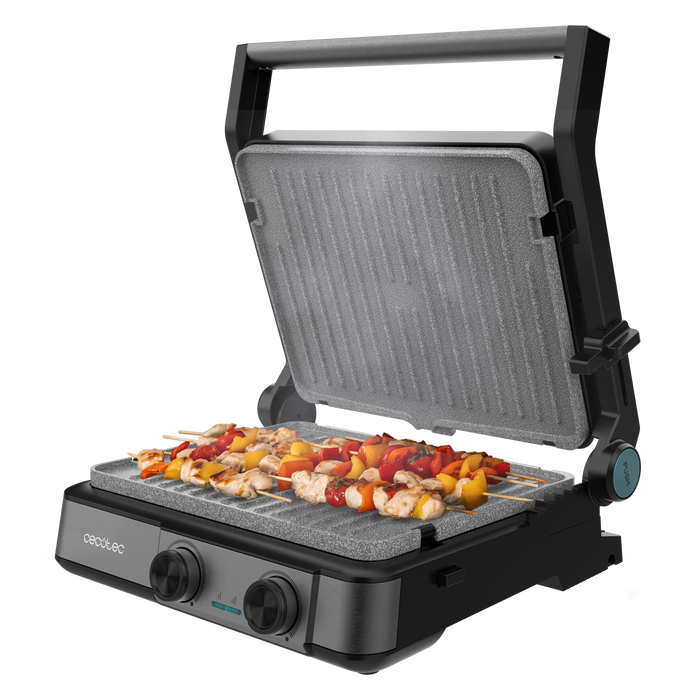 Grătar electric Cecotec Rock’nGrill 2200 Dual, 2200 W, suprafață de gătit 29 × 23 cm, plăci reversibile