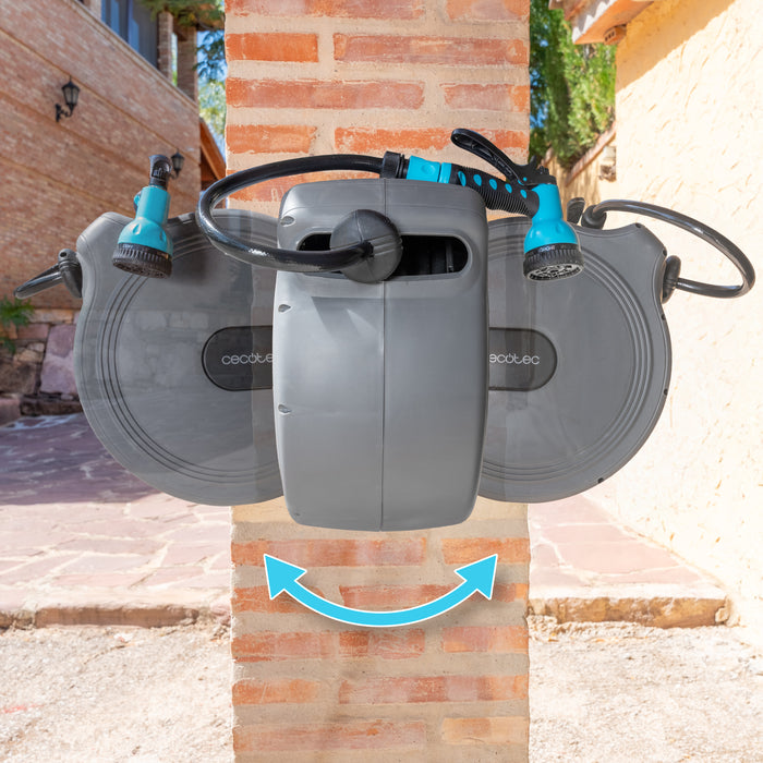 Tambur pentru furtun Cecotec HydroShell 20, furtun de 20 m, pistol cu 8 funcții, rotire 180°