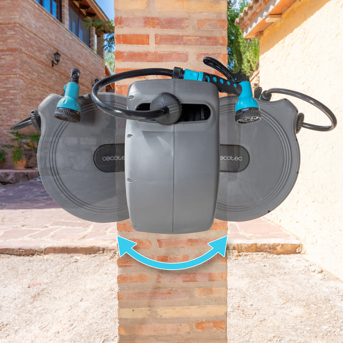 Tambur pentru furtun Cecotec HydroShell 30, furtun de 30 m, pistol cu 8 funcții, rotire la 180°