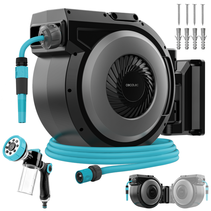 Tambur pentru furtun de grădină Cecotec HydroShell 300 Pro, furtun de 30 m, rotire la 180°, tambur portabil
