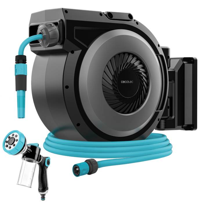 Tambur pentru furtun de grădină Cecotec HydroShell 300 Pro, furtun de 30 m, rotire la 180°, tambur portabil