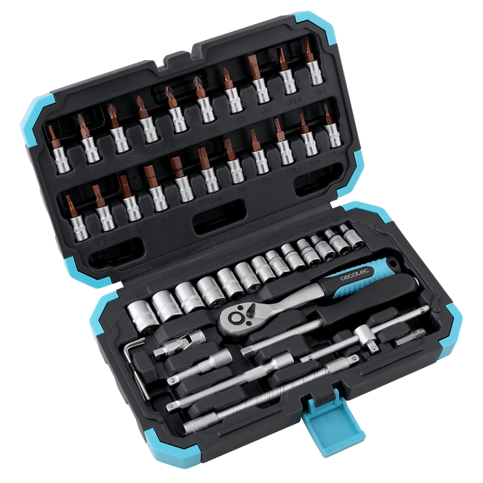 Trusă de scule Cecotec ToolBox KRK 2200, 46 piese, clichet cu 72 de dinți, cutie organizatoare