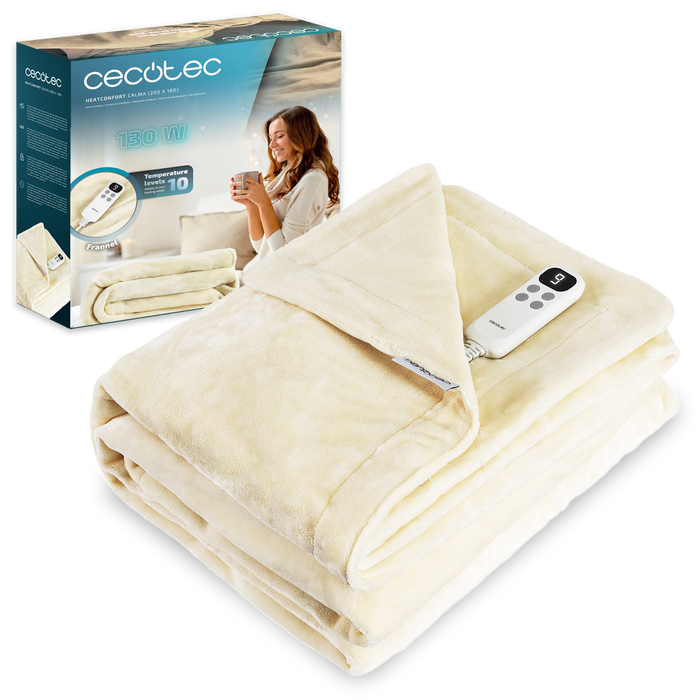 Pătură electrică Cecotec HeatConfort Calma (200 x 180), 130 W, 10 trepte de temperatură, oprire automată