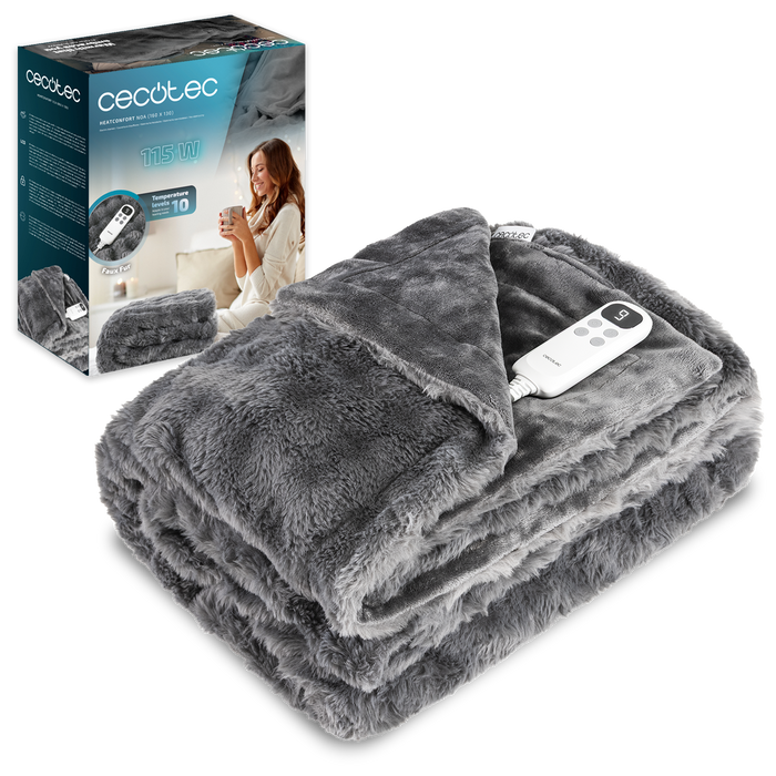 Pătură electrică Cecotec HeatConfort Noa, 160 × 130 cm, 115 W, 10 trepte de temperatură
