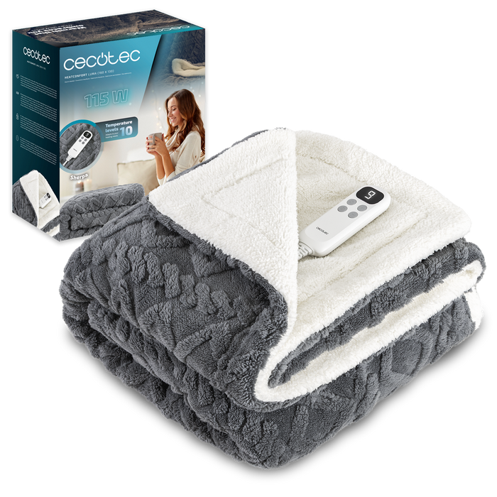 Pătură electrică Cecotec HeatConfort Luma (160 x 130), 115 W, 10 trepte de temperatură, oprire automată