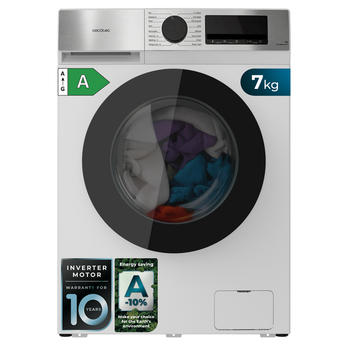 Mașină de spălat rufe Cecotec Bolero DressCode 7450 Inverter, 7 kg, 1200 rpm, clasa A, albă