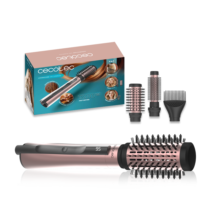 Perie cu aer cald Cecotec CeramicCare 3in1 AirBrush, 1200 W, 3 trepte, afișaj digital