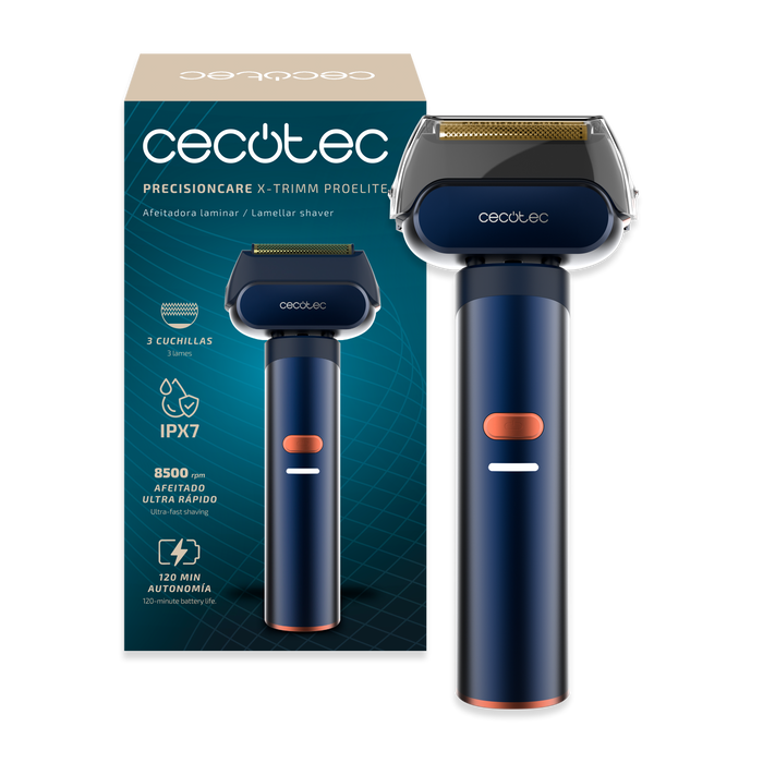 Aparat de ras cu folie Cecotec PrecisionCare X-Trimm ProElite, 8500 rpm, 3 lame, 2 viteze, baterie 1300 mAh