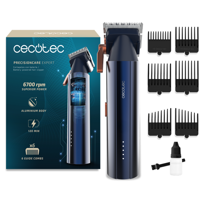 Mașină de tuns părul Cecotec PrecisionCare Expert, 2 viteze, 6700 rpm, autonomie 2 ore, 6 piepteni de ghidaj