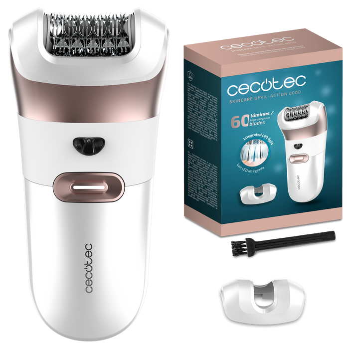 Epilator electric Cecotec SkinCare Depil-Action 6000, autonomie 60 min, rezistență IPX5, iluminare LED