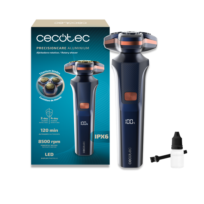 Aparat de ras rotativ Cecotec PrecisionCare Aluminium, 8500 rpm, 2 viteze, autonomie de până la 2 h